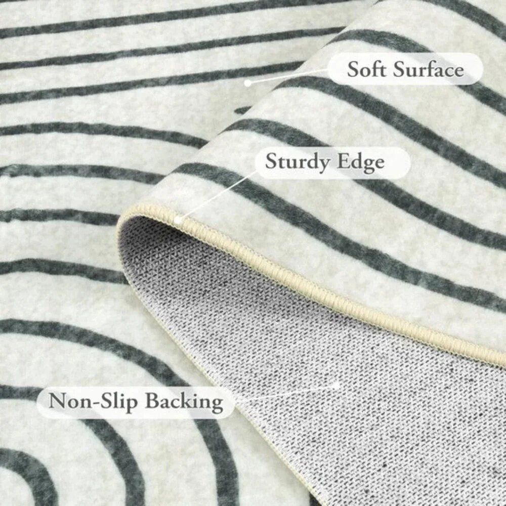 New 5x7 Black & White Abstract Rug, Washable Non-Slip Modern Carpet for Home